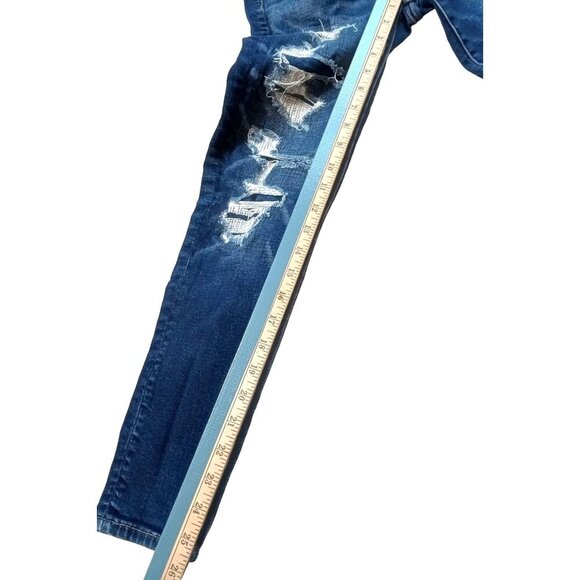 American Eagle Womens Super Stretch Deep Denim Jeans Stylish Rips Size 4 Short - Picture 6 of 9